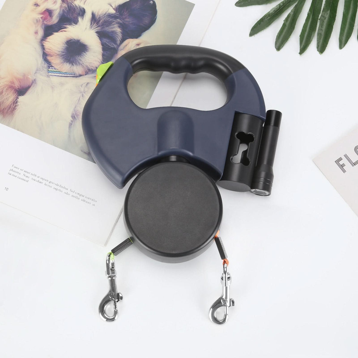Retractable Dog Lead for Two Dogs with Torch, Double Dog Lead 2 x 3 m, Extendable Dog Lead with Separate Brakes_04