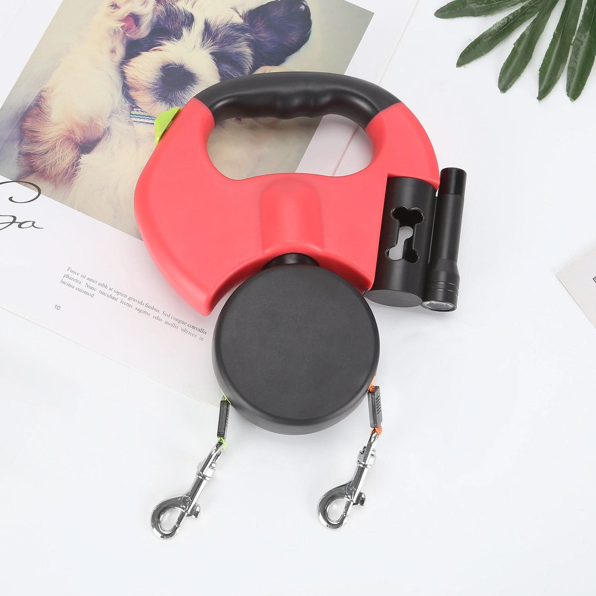 Retractable Dog Lead for Two Dogs with Torch, Double Dog Lead 2 x 3 m, Extendable Dog Lead with Separate Brakes_05